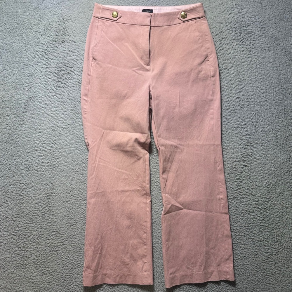 J.Crew Womens Pink Sailor‎ Wide Leg Pants Gold Button High Rise 4 Old Money